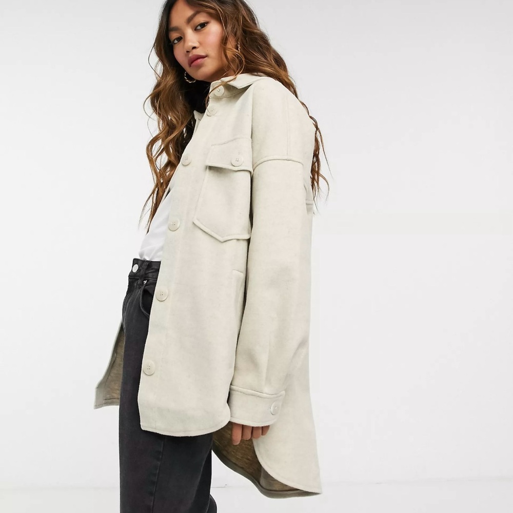 Stradivarius Flannel Button Down In Beige - image 1